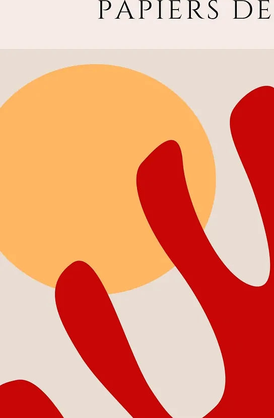 Gros plan sur la feuille corail rouge des papiers decoupes Matisse