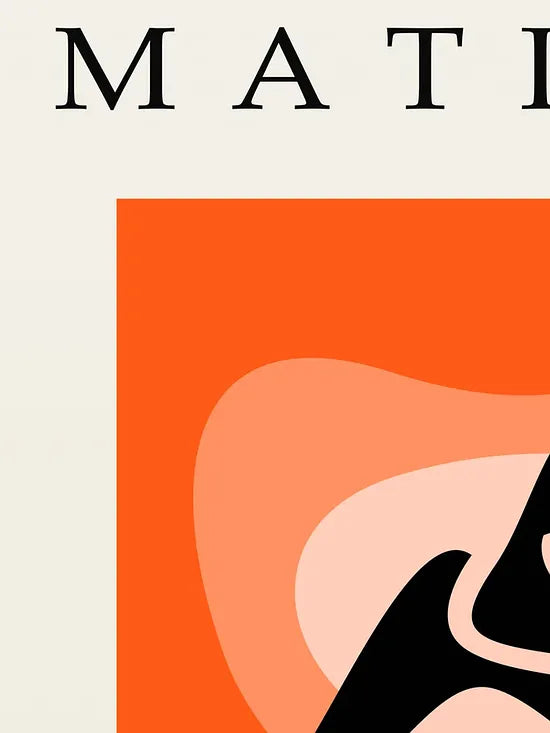 Gros plan sur le trait blanc de la figure noire Matisse sur orange