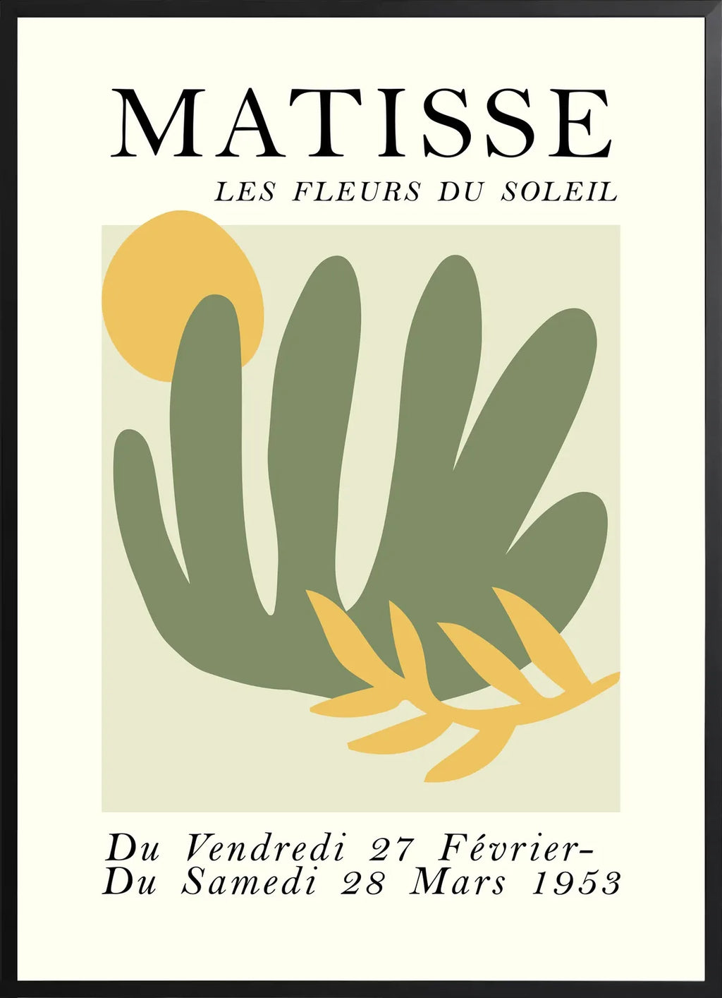 Encadrement noir mat autour de l'affiche Matisse les fleurs du soleil
