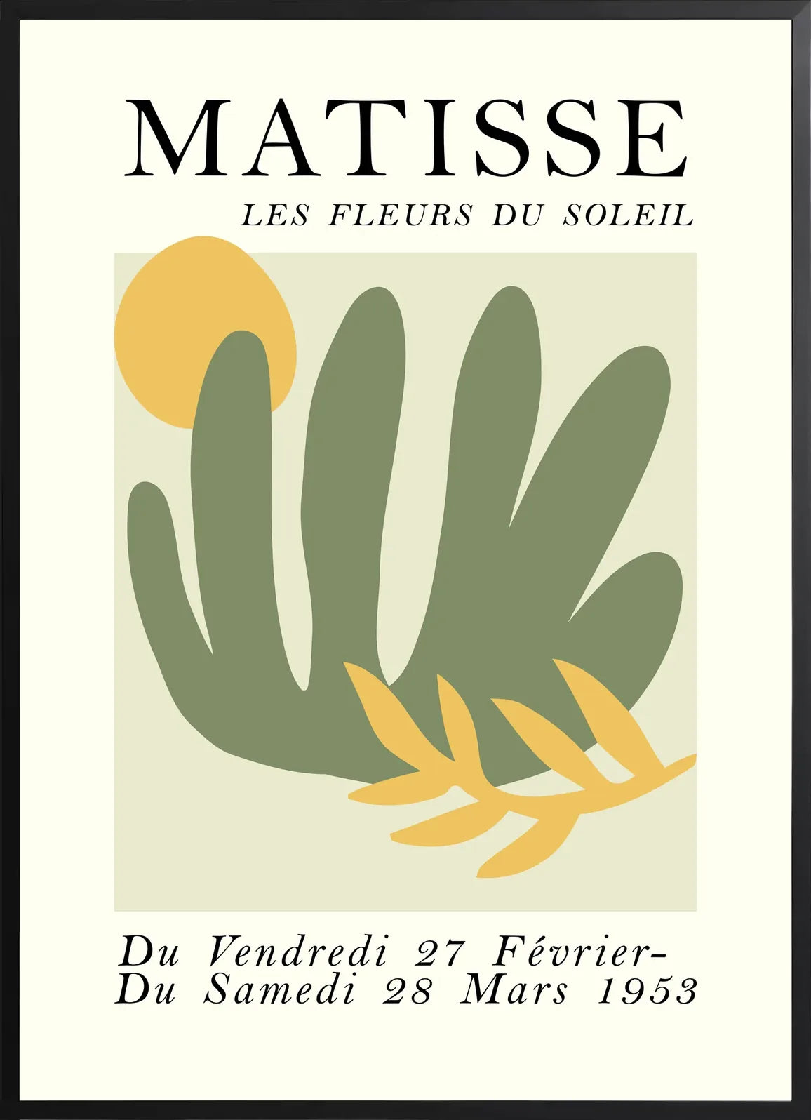 Encadrement noir mat autour de l'affiche Matisse les fleurs du soleil