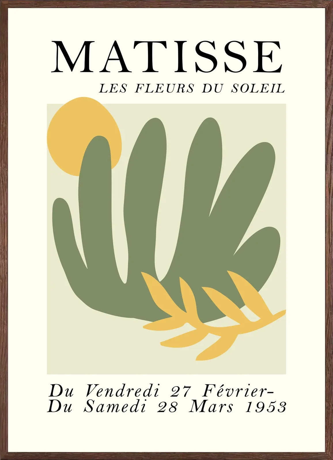 Cadre chene clair entourant l'affiche Matisse les fleurs du soleil