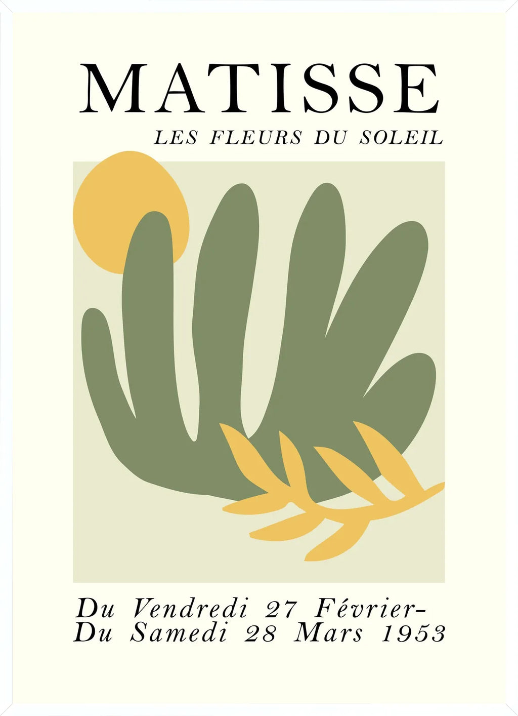 Cadre blanc epure presentant l'affiche Matisse les fleurs du soleil