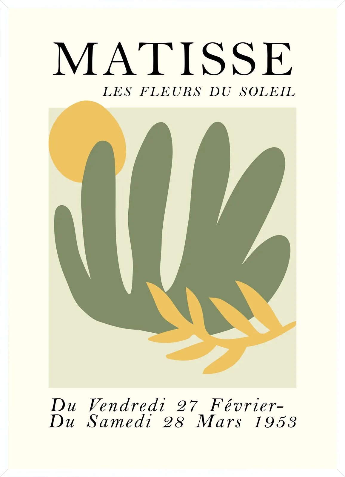 Cadre blanc epure presentant l'affiche Matisse les fleurs du soleil