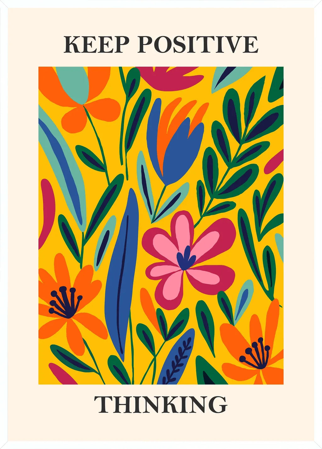 Cadre blanc epure presentant l'affiche Matisse fleurs Keep Positive