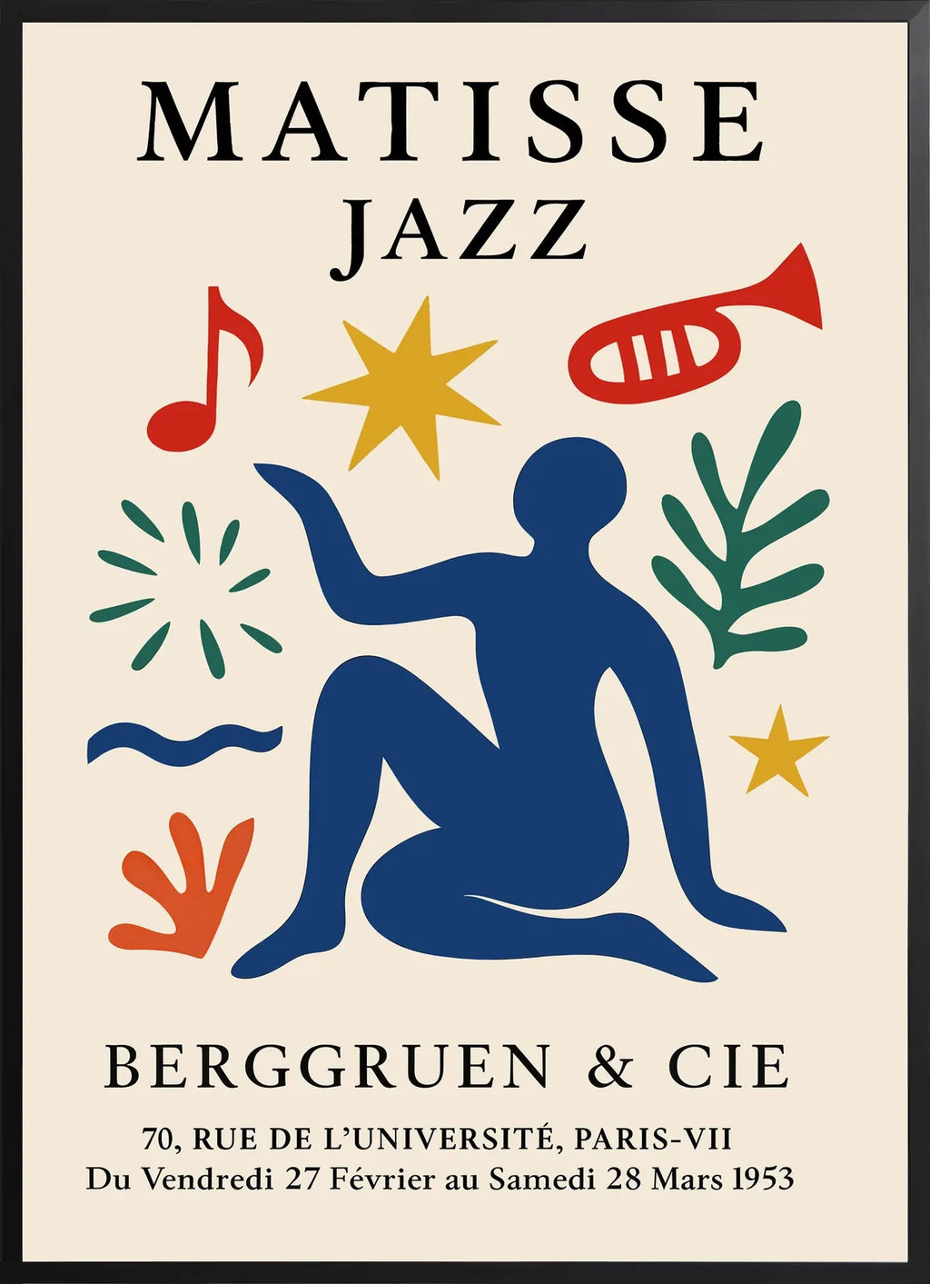 Encadrement noir mat autour de la figure bleue Matisse Jazz