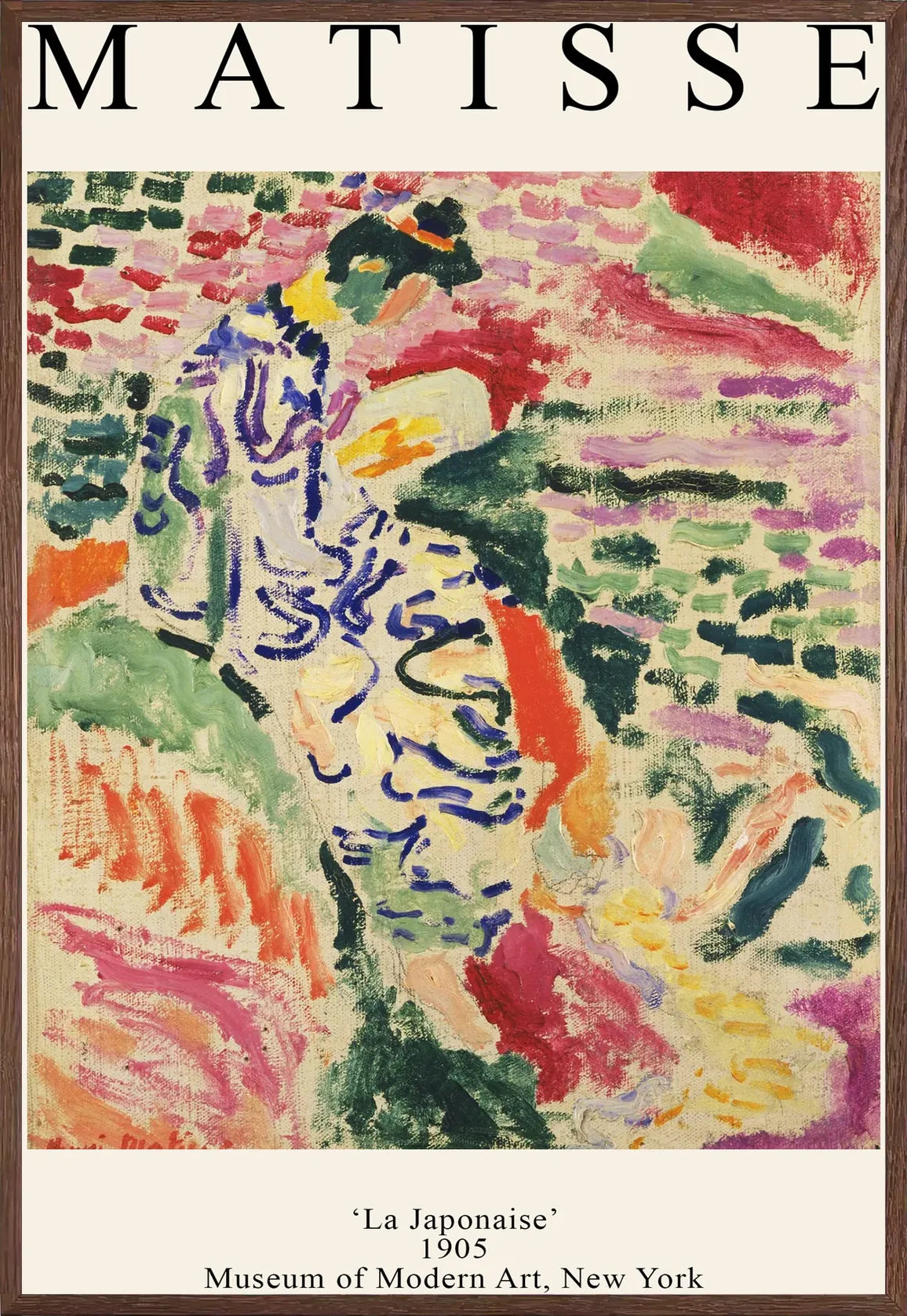 Cadre chene clair entourant l'affiche Matisse La Japonaise fauve
