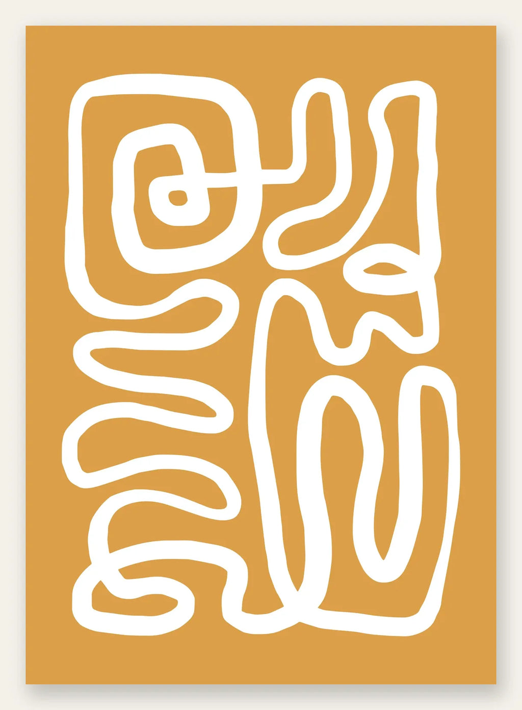 Ligne continue blanche abstraite sur fond ocre, affiche Matisse au trait
