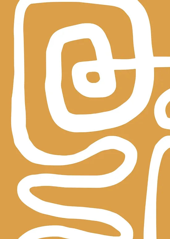 Gros plan sur la ligne continue blanche de l'affiche Matisse abstraite ocre