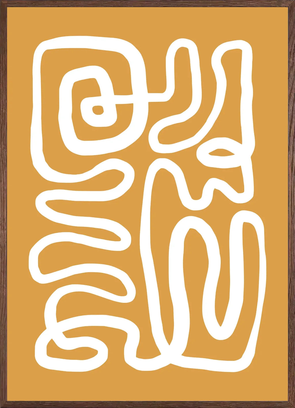 Cadre chene clair entourant l'affiche Matisse ligne continue ocre