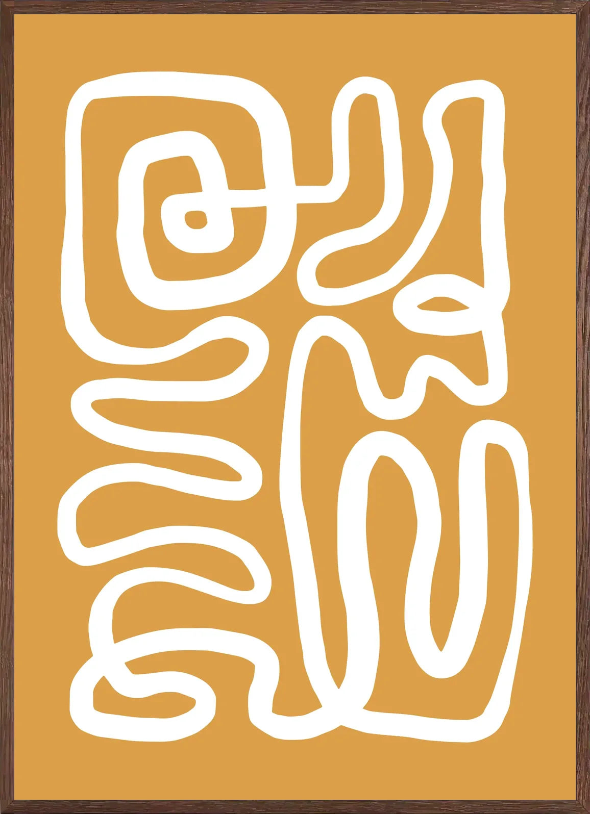 Cadre chene clair entourant l'affiche Matisse ligne continue ocre