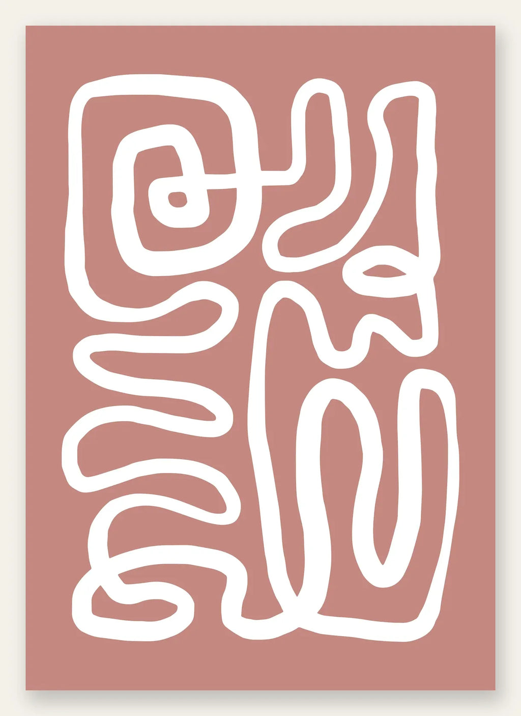 Ligne continue blanche abstraite sur fond terracotta, affiche Matisse au trait