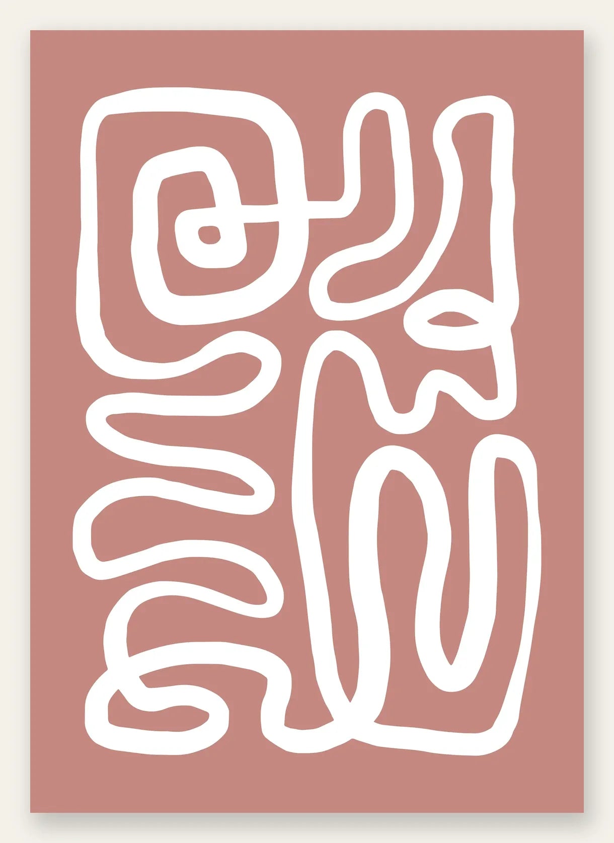 Ligne continue blanche abstraite sur fond terracotta, affiche Matisse au trait
