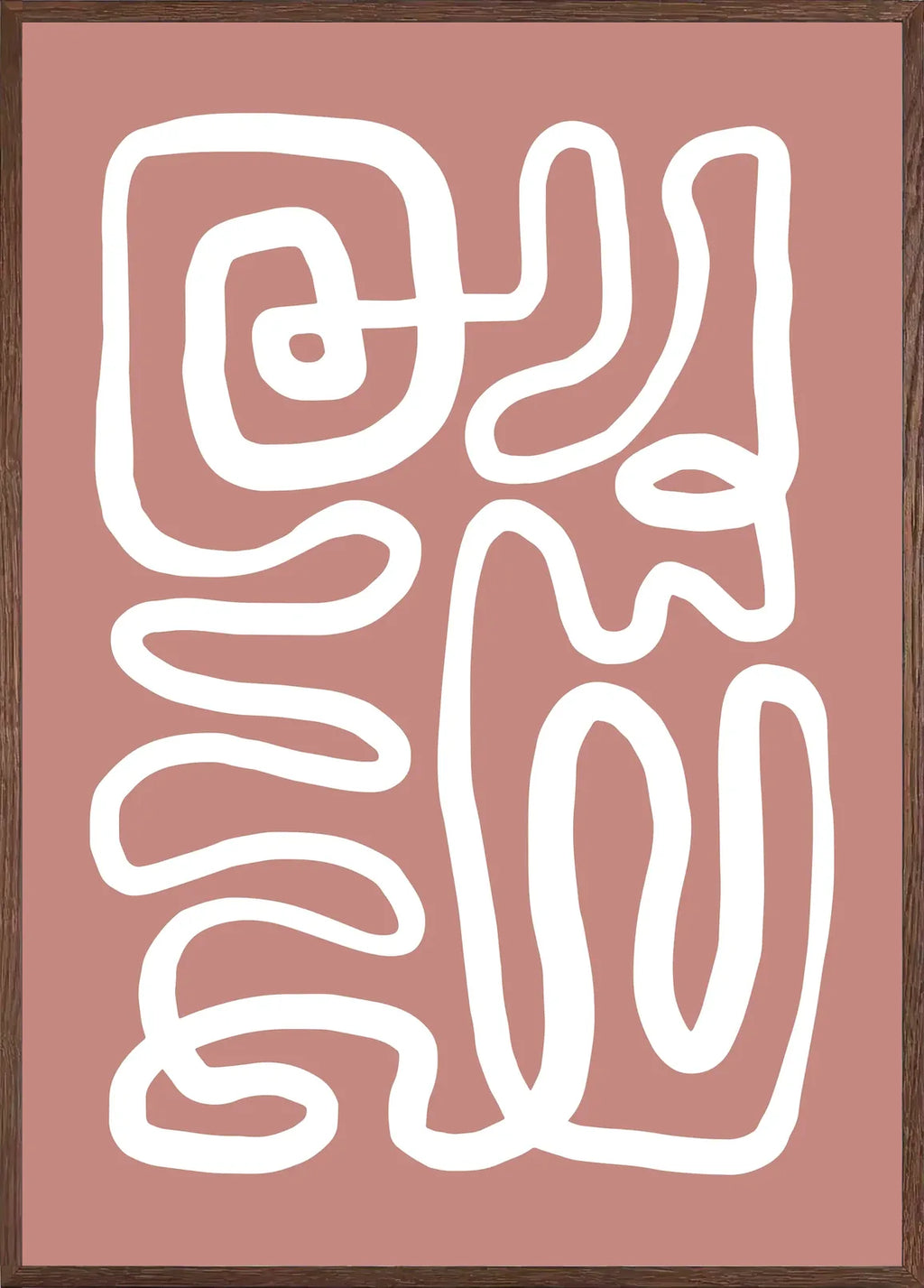 Cadre chene clair entourant l'affiche Matisse ligne continue terracotta