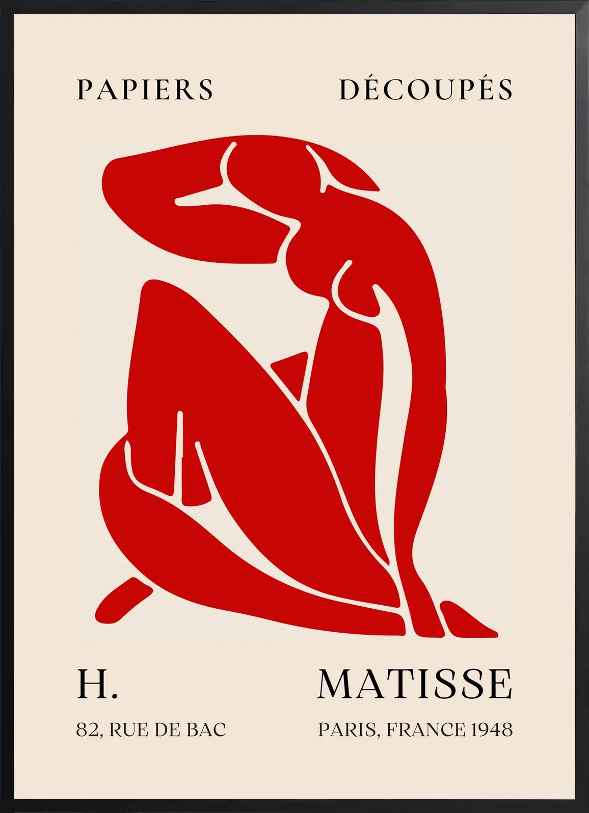 Encadrement noir mat autour de l'affiche Matisse nu rouge silhouette Paris