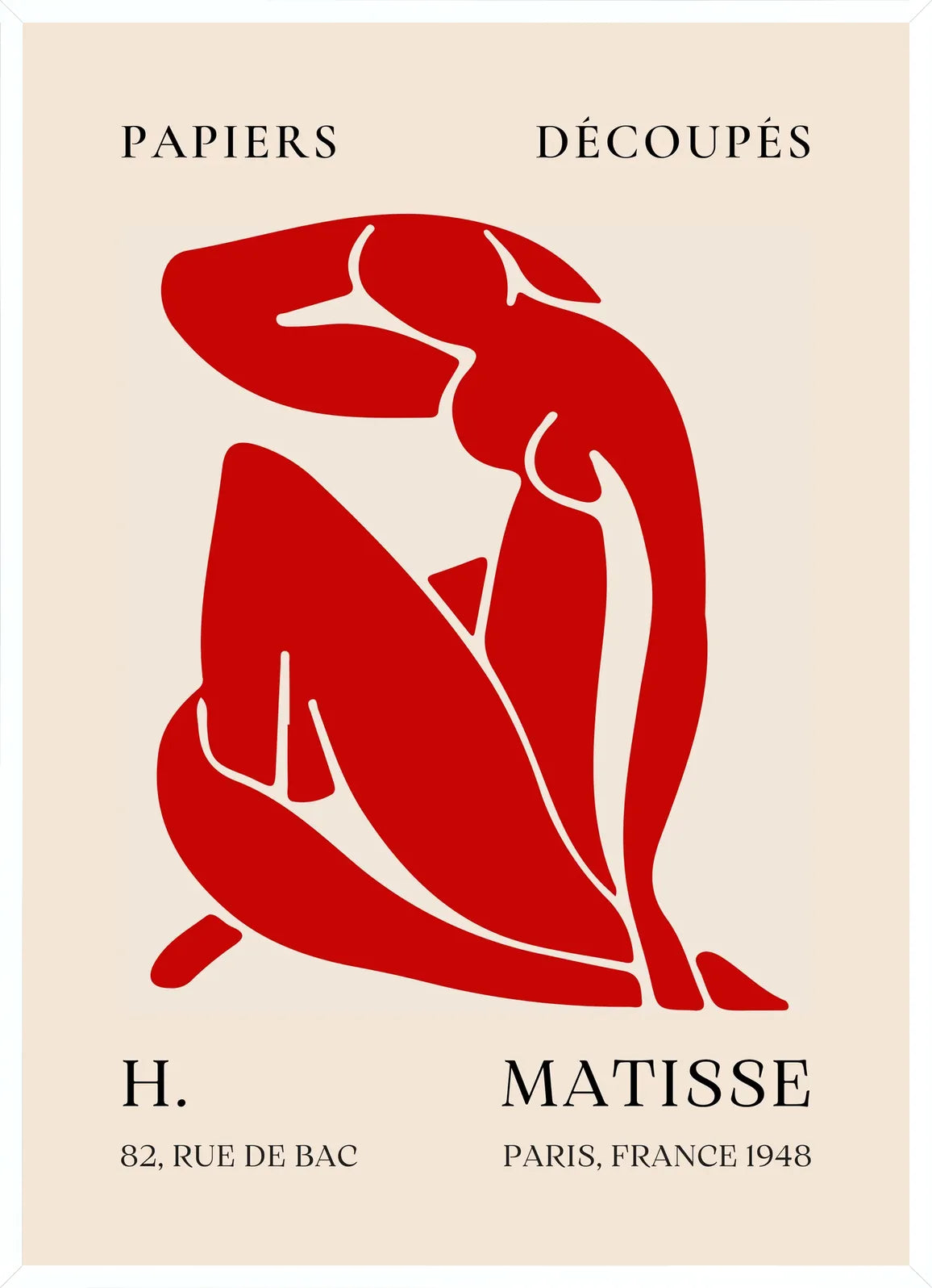 Cadre blanc epure presentant l'affiche Matisse papiers decoupes nu rouge
