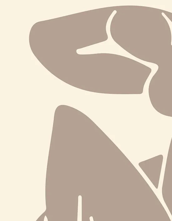 Gros plan sur le trait blanc du nu assis taupe Matisse