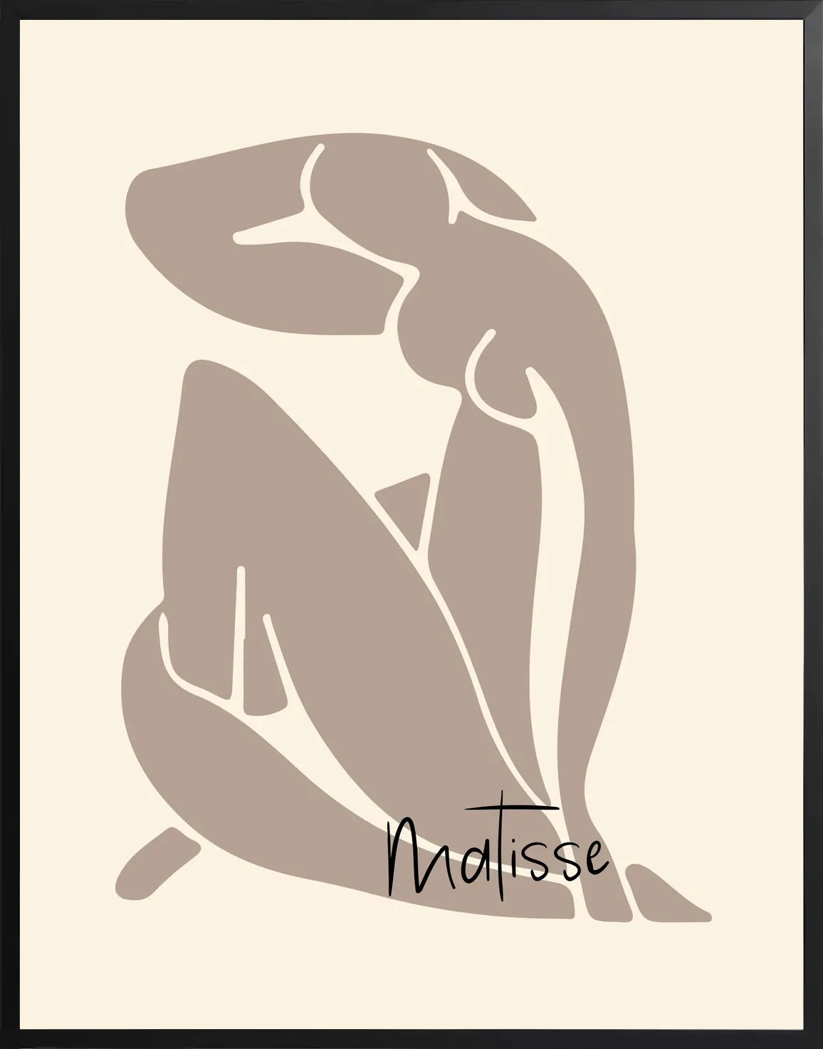 Encadrement noir mat autour de l'affiche Matisse nu taupe