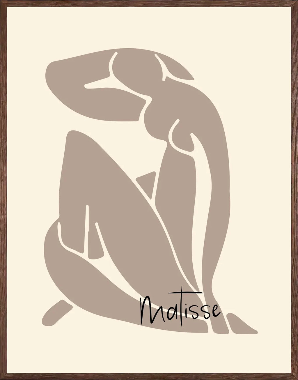 Cadre chene clair entourant l'affiche Matisse nu taupe