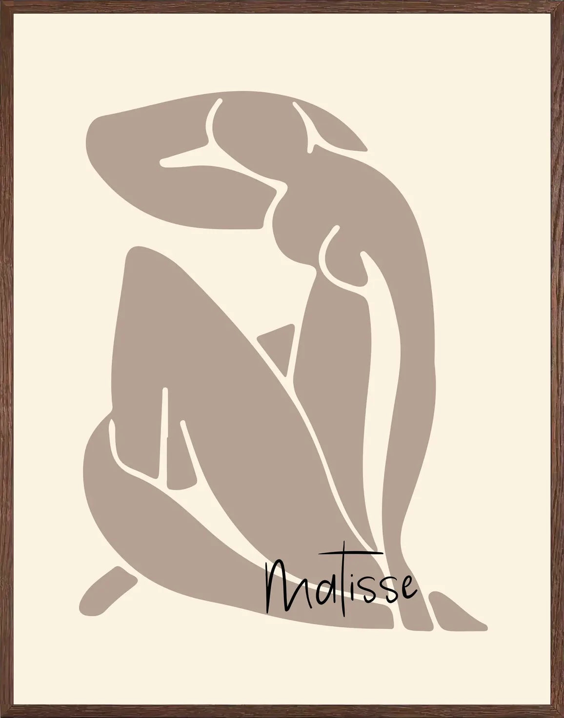 Cadre chene clair entourant l'affiche Matisse nu taupe