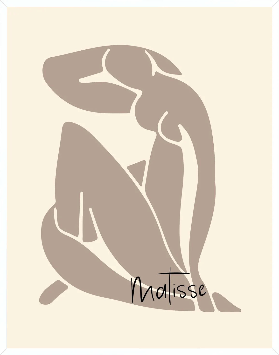 Cadre blanc epure presentant l'affiche Matisse nu taupe
