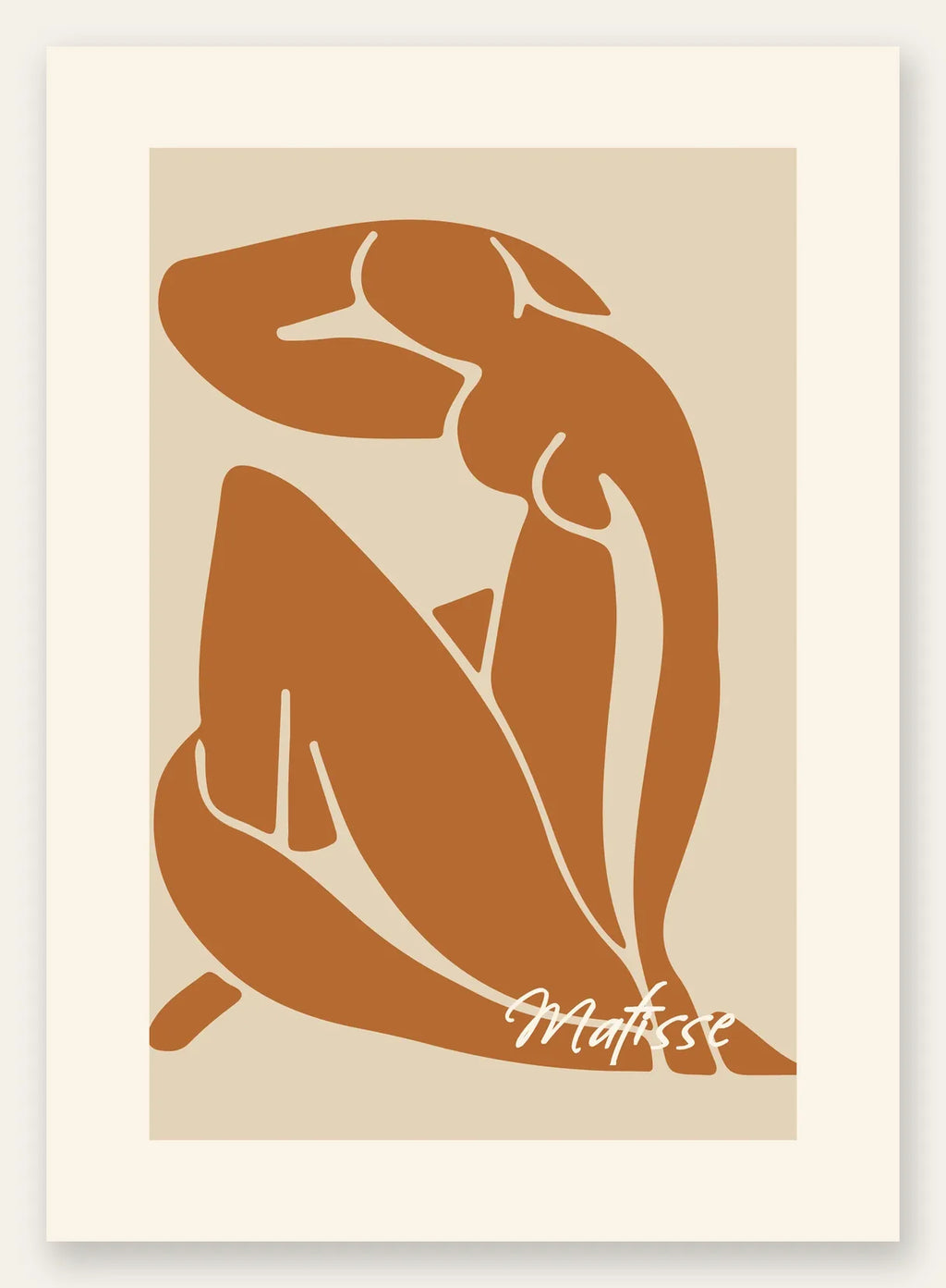 Affiche Matisse, nu assis en terracotta sur fond creme, papiers decoupes