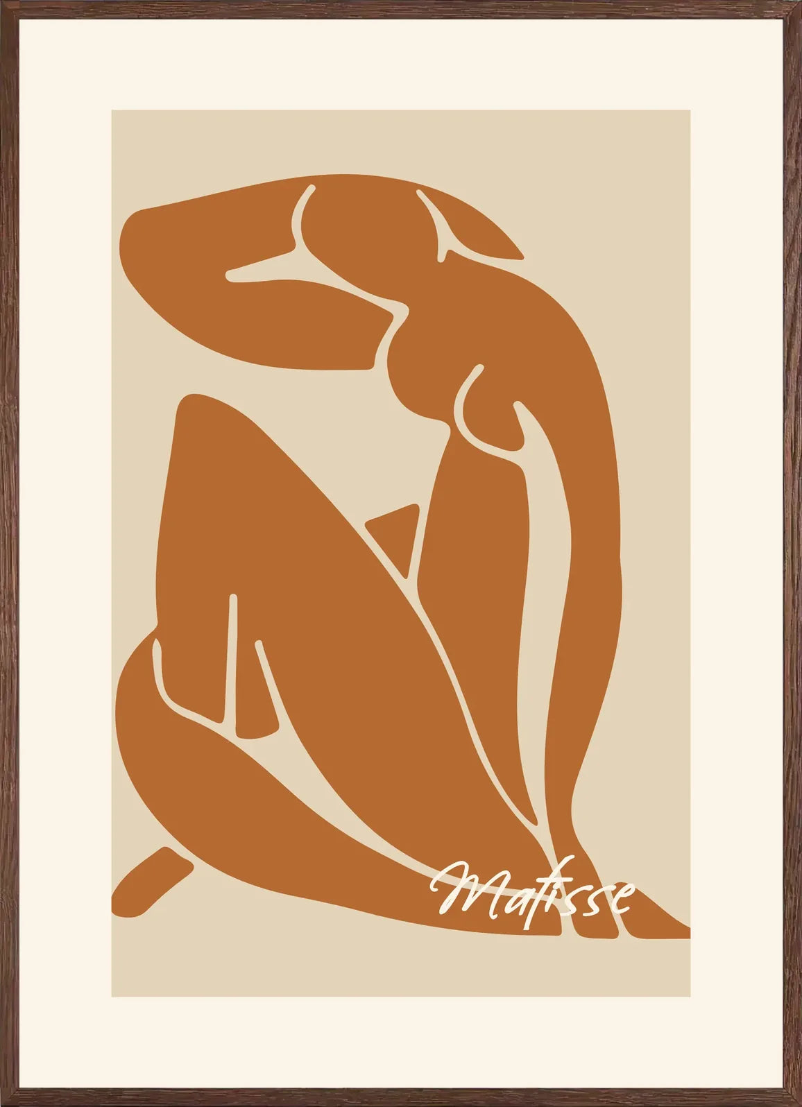 Cadre chene clair entourant l'affiche Matisse nu terracotta