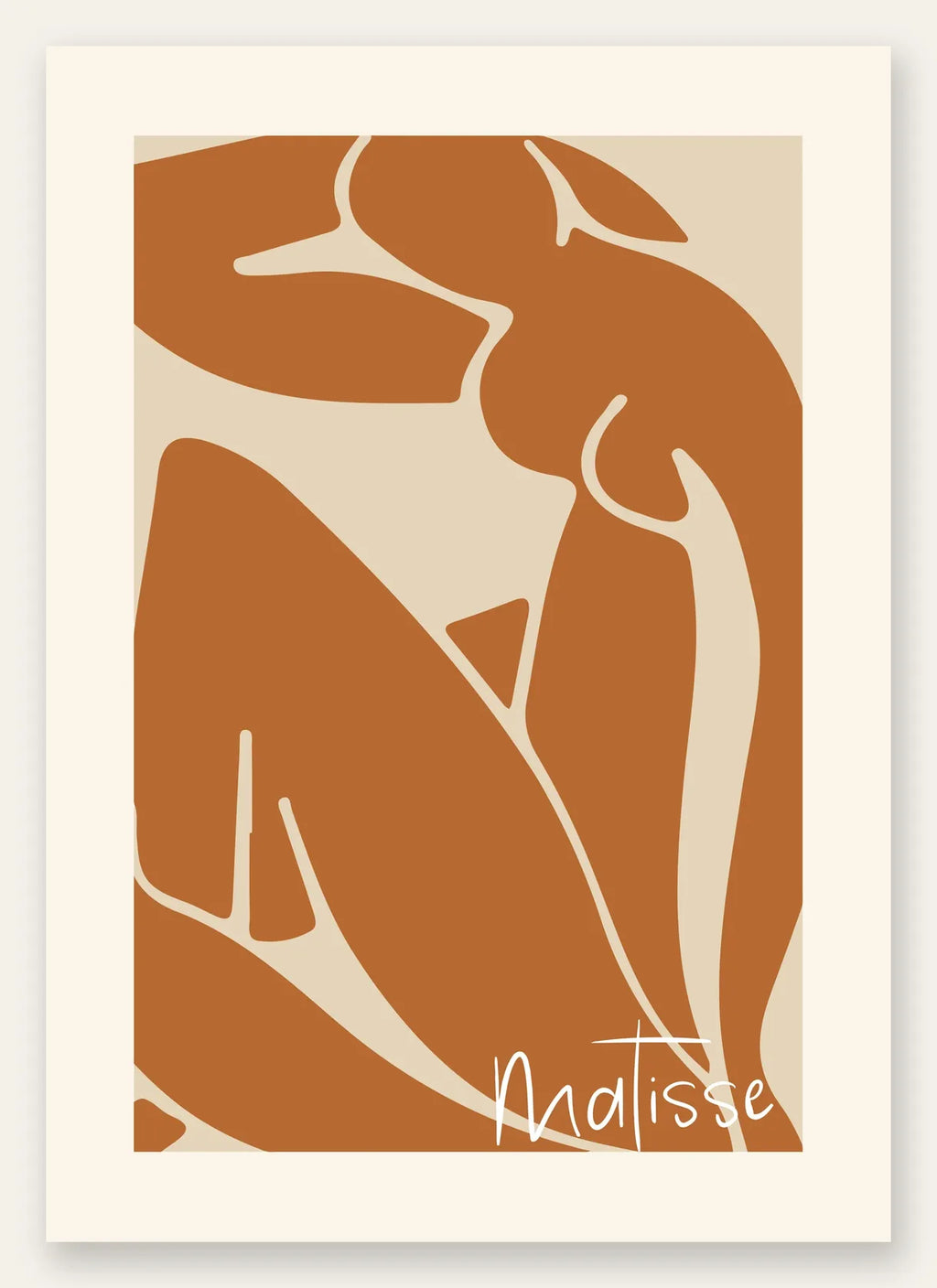 Nu assis terracotta au trait blanc sur fond creme, affiche Matisse papiers decoupes
