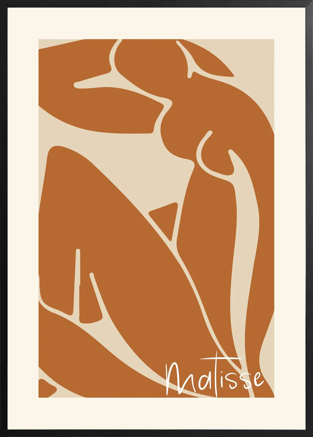 Encadrement noir mat autour de l'affiche Matisse nu terracotta