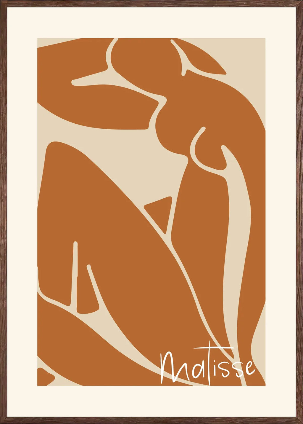 Cadre chene clair entourant l'affiche Matisse nu terracotta