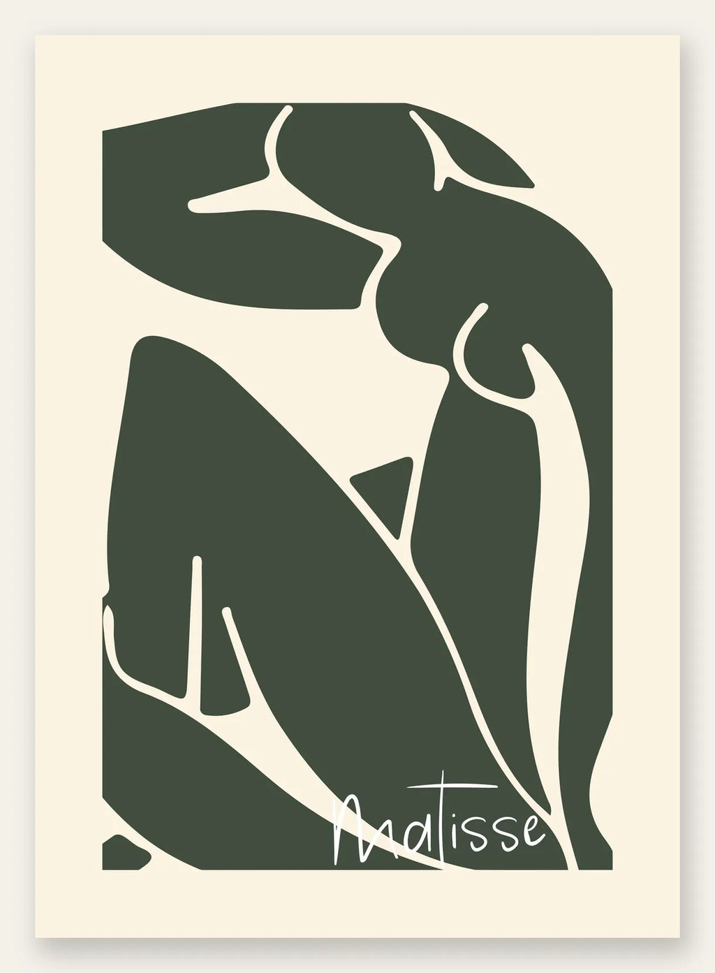 Nu assis vert au trait blanc sur fond creme, affiche Matisse papiers decoupes