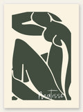 Nu assis vert au trait blanc sur fond creme, affiche Matisse papiers decoupes