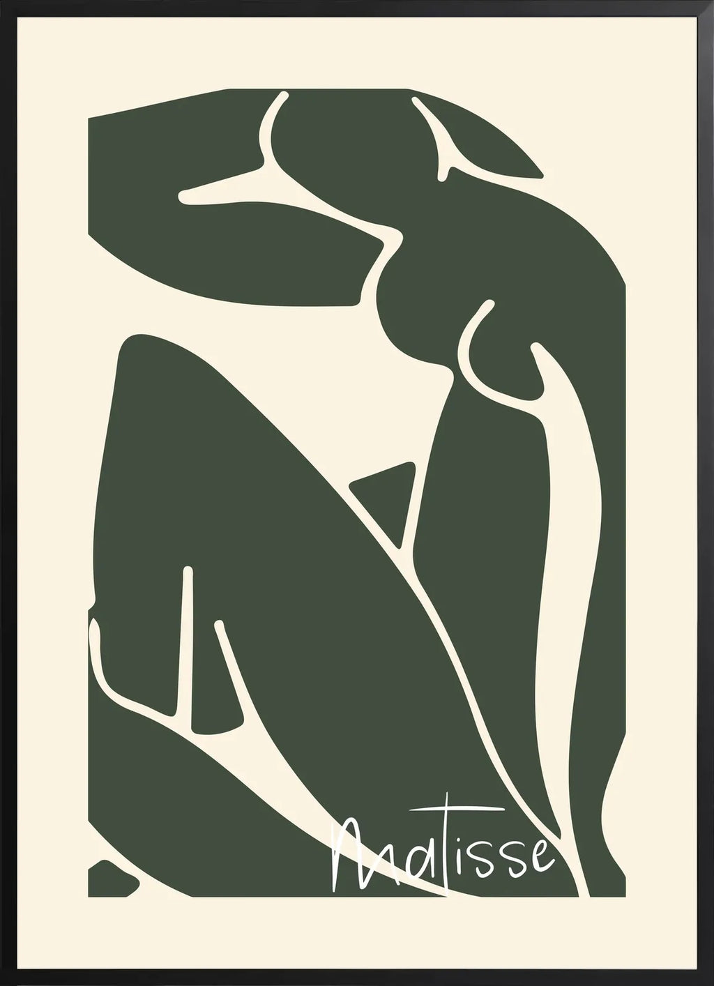 Encadrement noir mat autour de l'affiche Matisse nu vert
