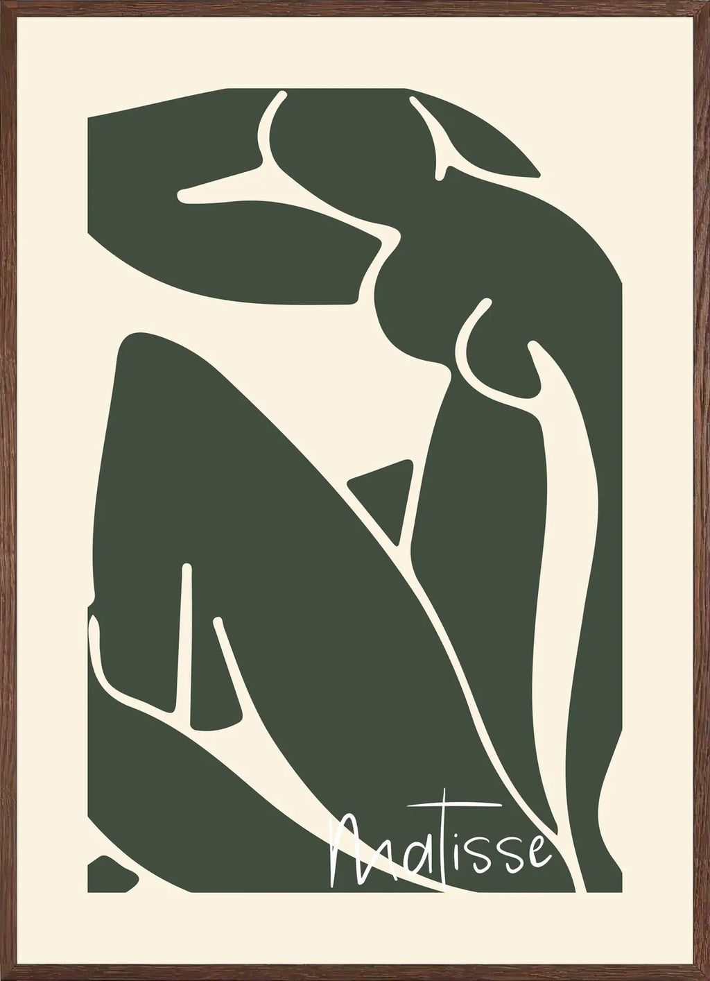 Cadre chene clair entourant l'affiche Matisse nu vert