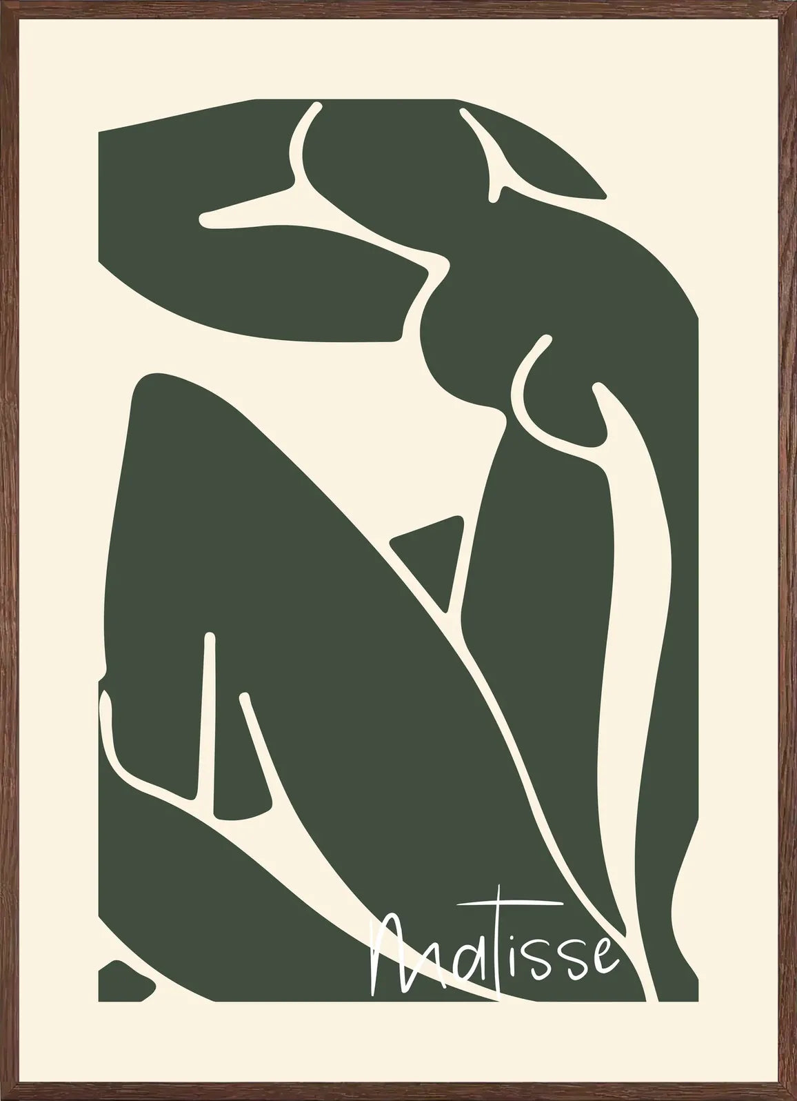 Cadre chene clair entourant l'affiche Matisse nu vert