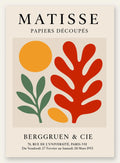 Disque Branche et Corail Rouge en papiers decoupes Matisse sur fond colore