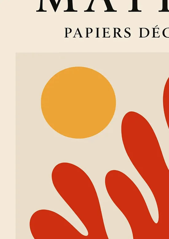 Gros plan sur soleil orange et corail rouge des papiers decoupes Matisse