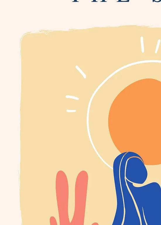 Gros plan sur la femme bleue et le soleil orange de l'affiche Matisse The Sun