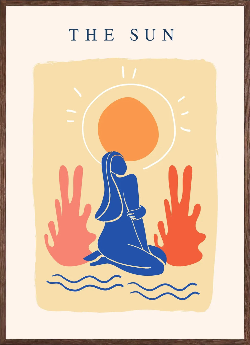 Cadre chene clair entourant l'affiche Matisse The Sun femme bleue