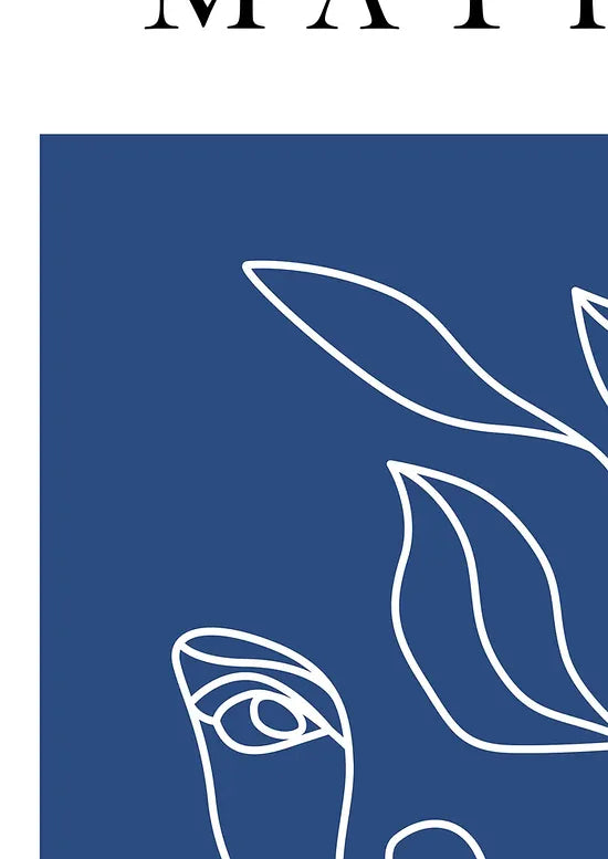 Gros plan sur le visage au trait continu blanc de l'affiche Matisse