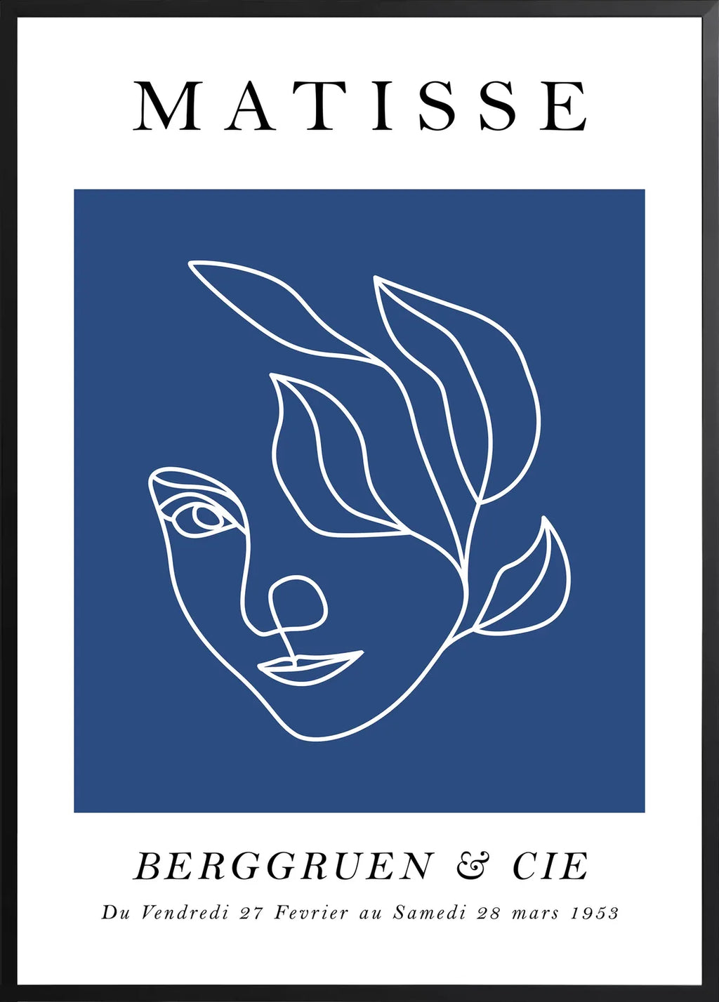 Encadrement noir mat autour de l'affiche Matisse visage au trait
