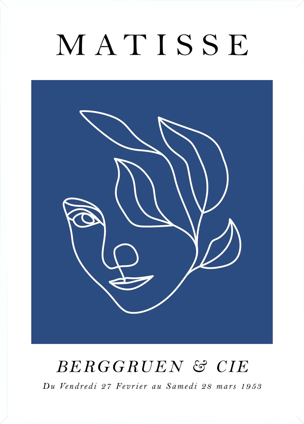 Cadre blanc epure presentant l'affiche Matisse visage au trait