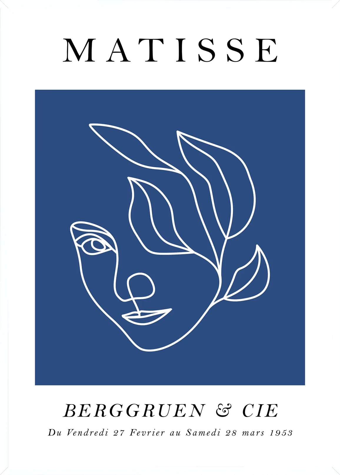 Cadre blanc epure presentant l'affiche Matisse visage au trait