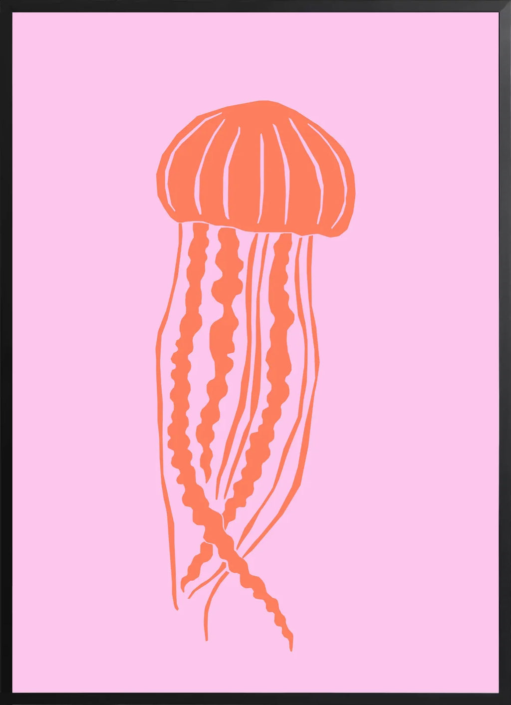 Encadrement noir mat autour de la meduse orange et ses tentacules