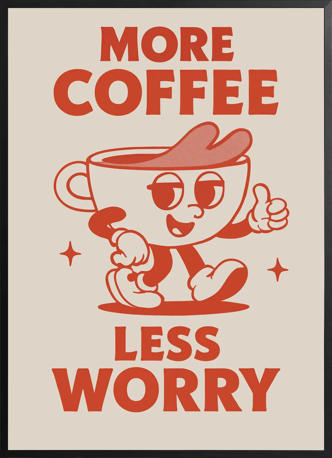 Encadrement noir mat autour de la mascotte tasse de cafe retro