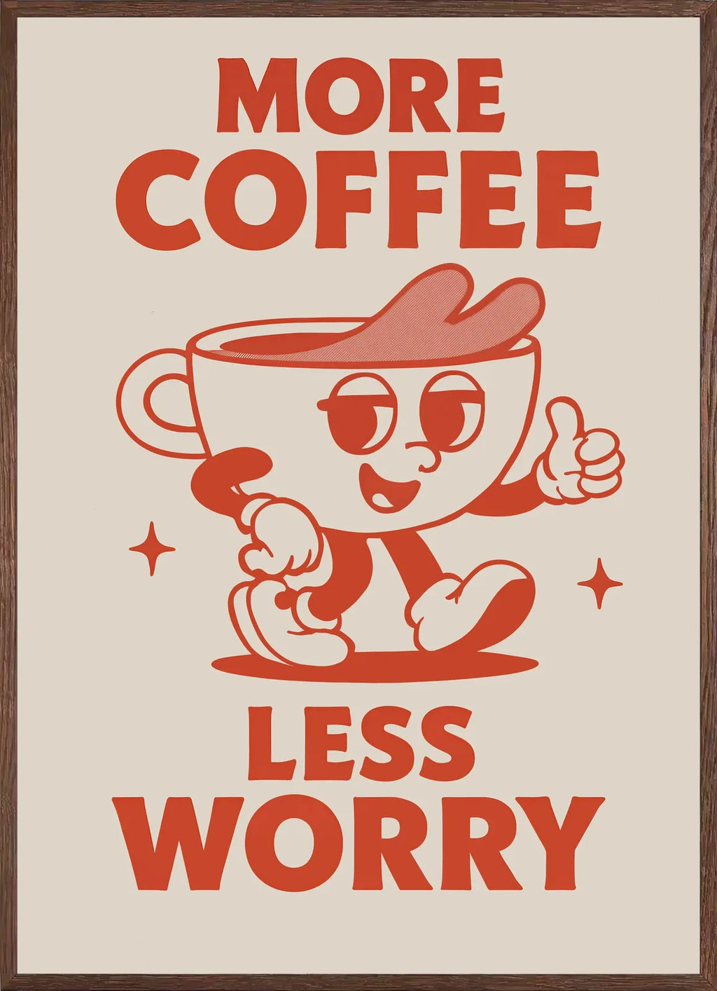 Cadre chene clair entourant l'affiche cuisine cafe mascotte retro
