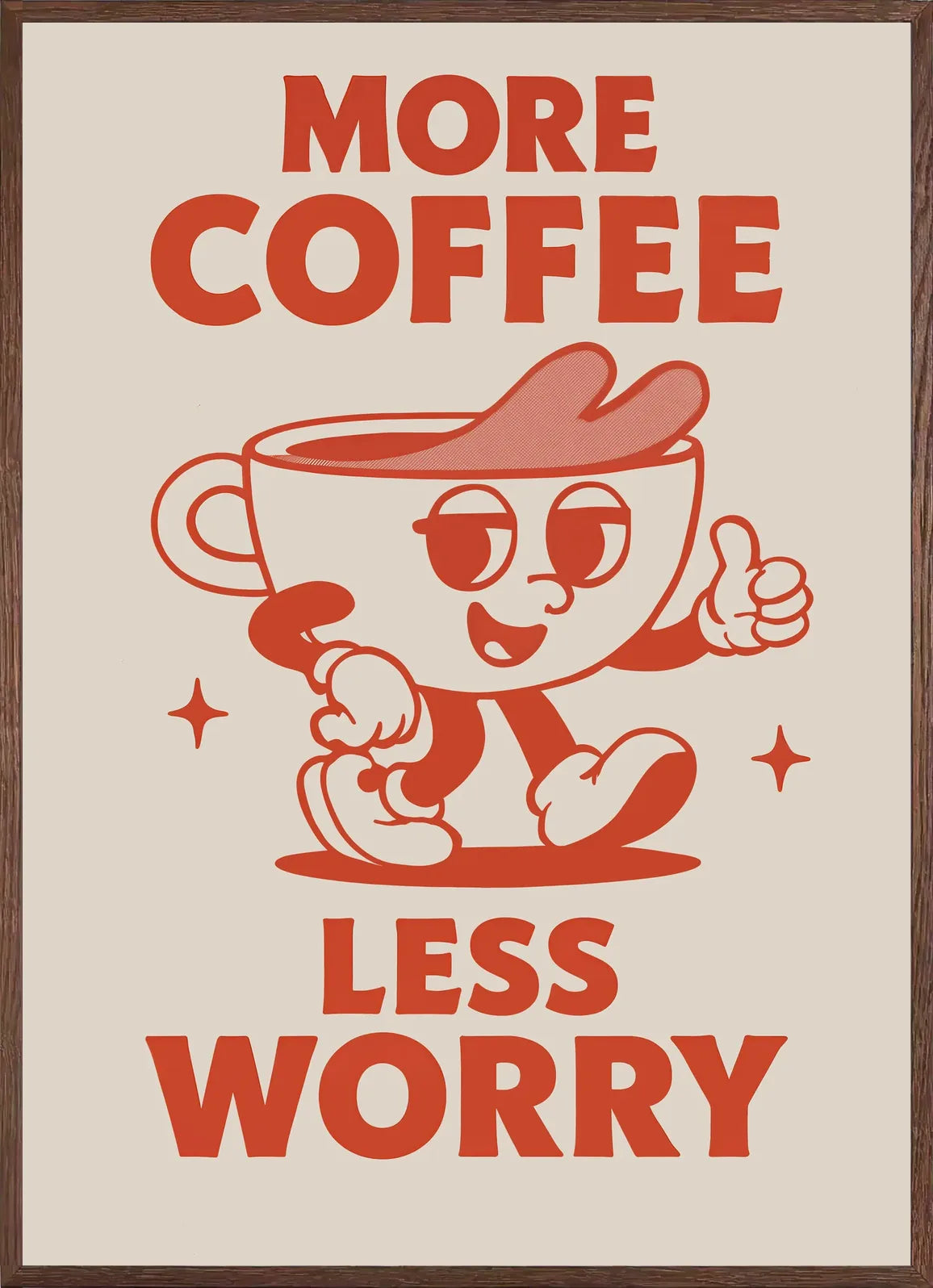 Cadre chene clair entourant l'affiche cuisine cafe mascotte retro