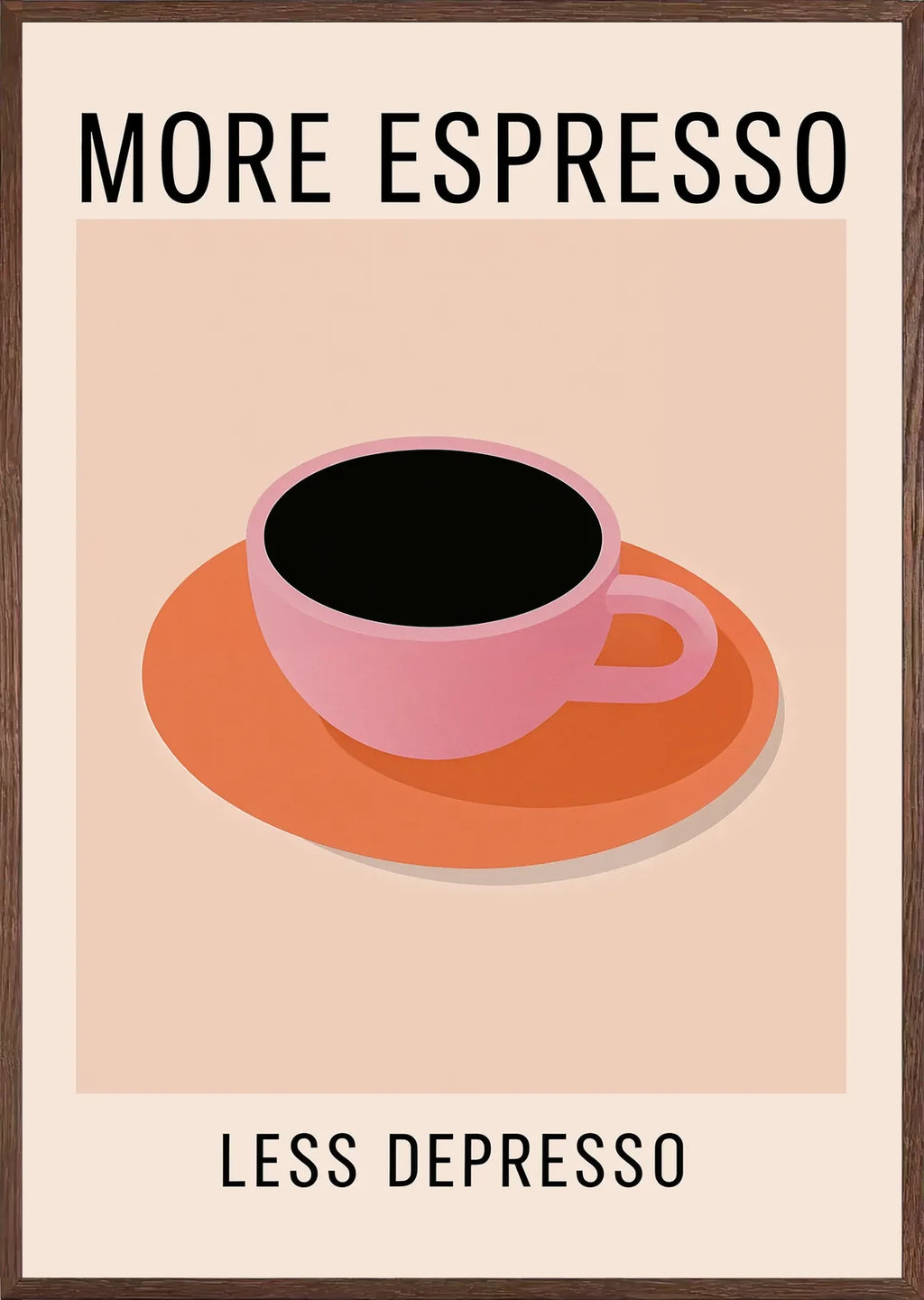 Cadre chene clair entourant l'affiche cuisine espresso cafe rose