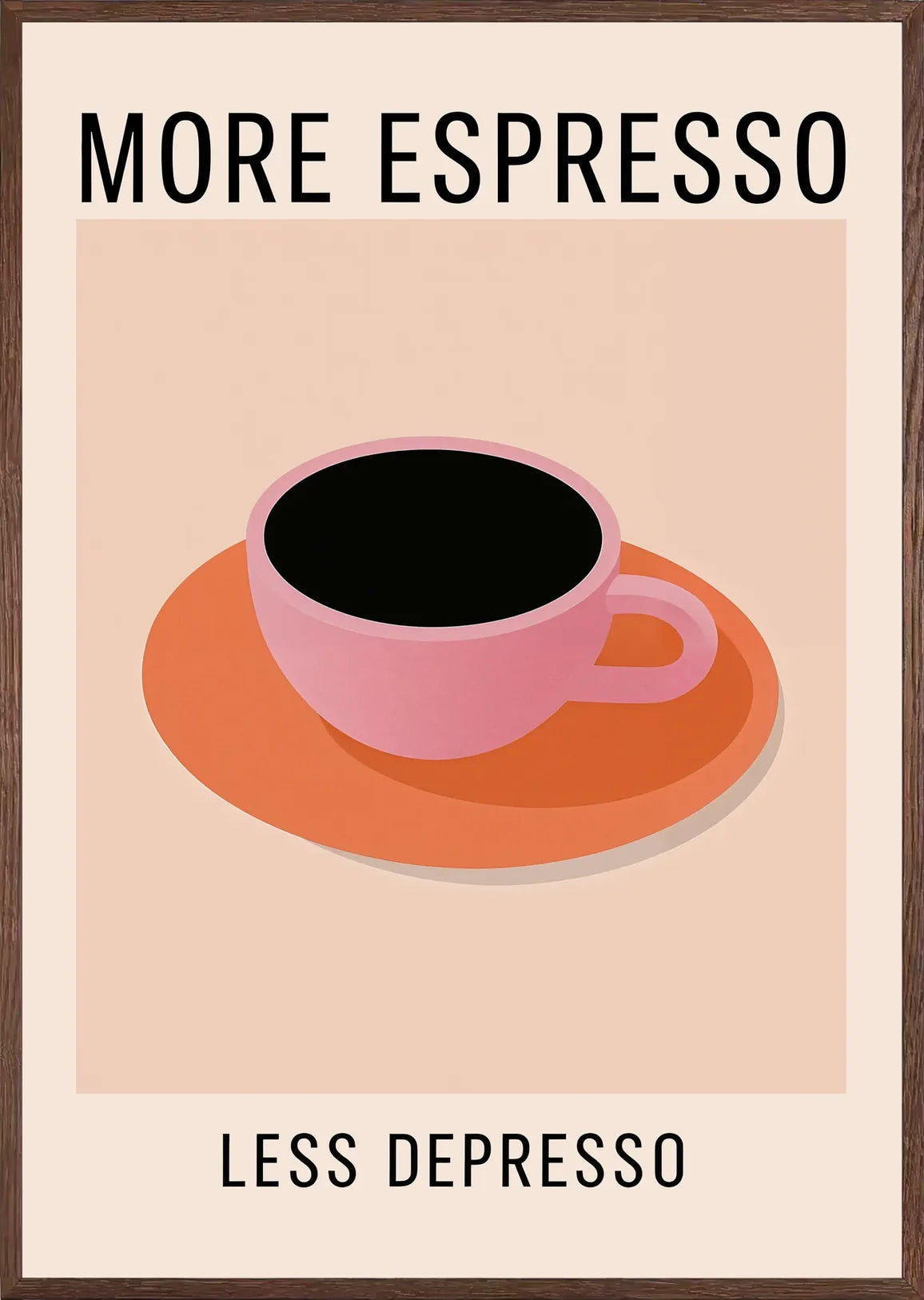 Cadre chene clair entourant l'affiche cuisine espresso cafe rose