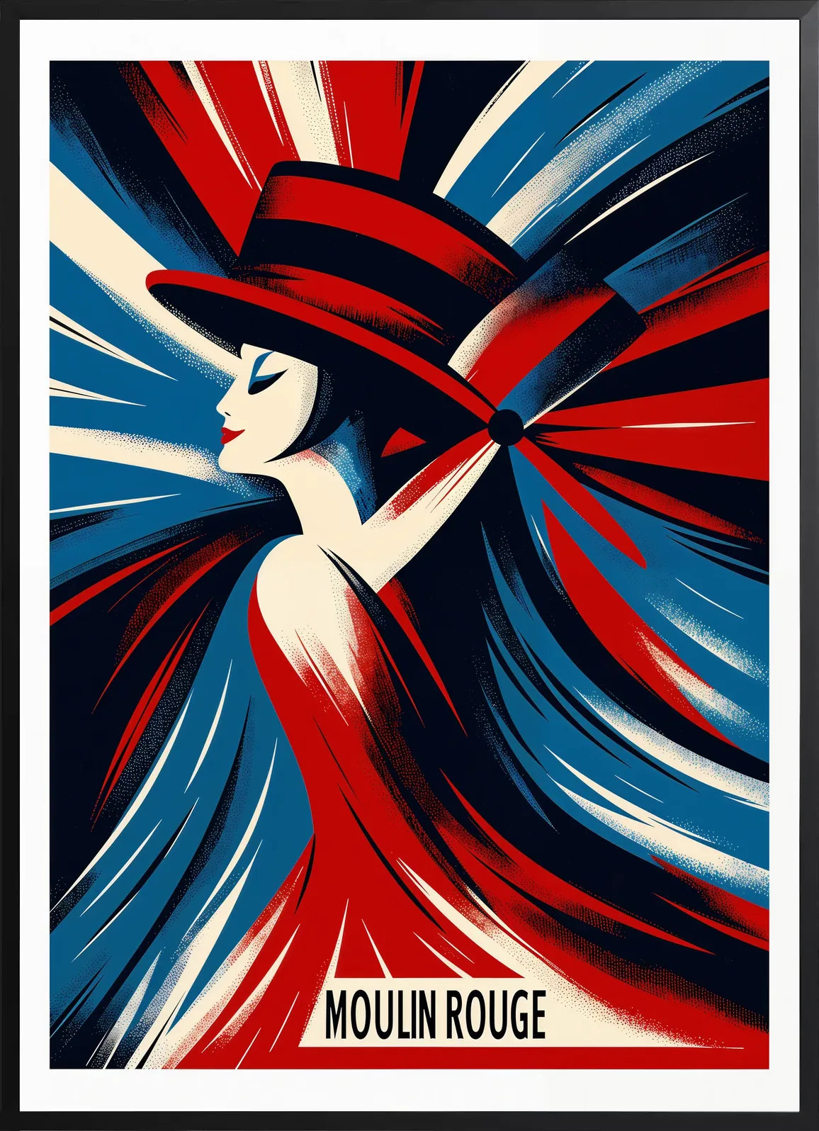 Encadrement noir mat autour de la femme au chapeau du Moulin Rouge