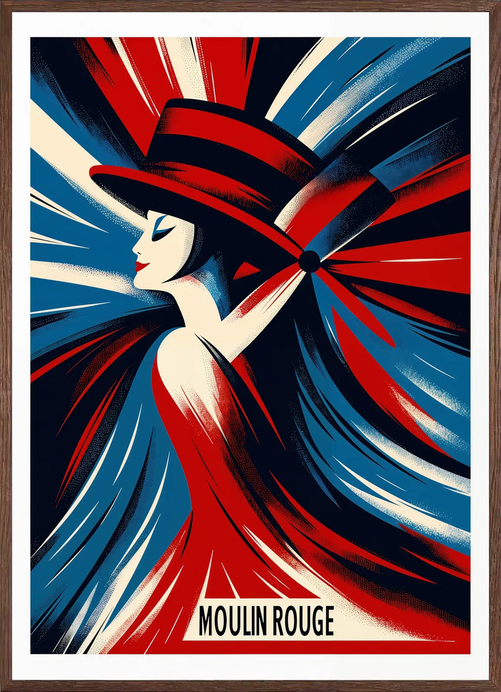 Cadre chene clair entourant l'affiche Moulin Rouge femme Art Deco